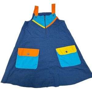 Vintage Richard Hanten For Children Color Block Dress Navy Orange Yellow Pockets